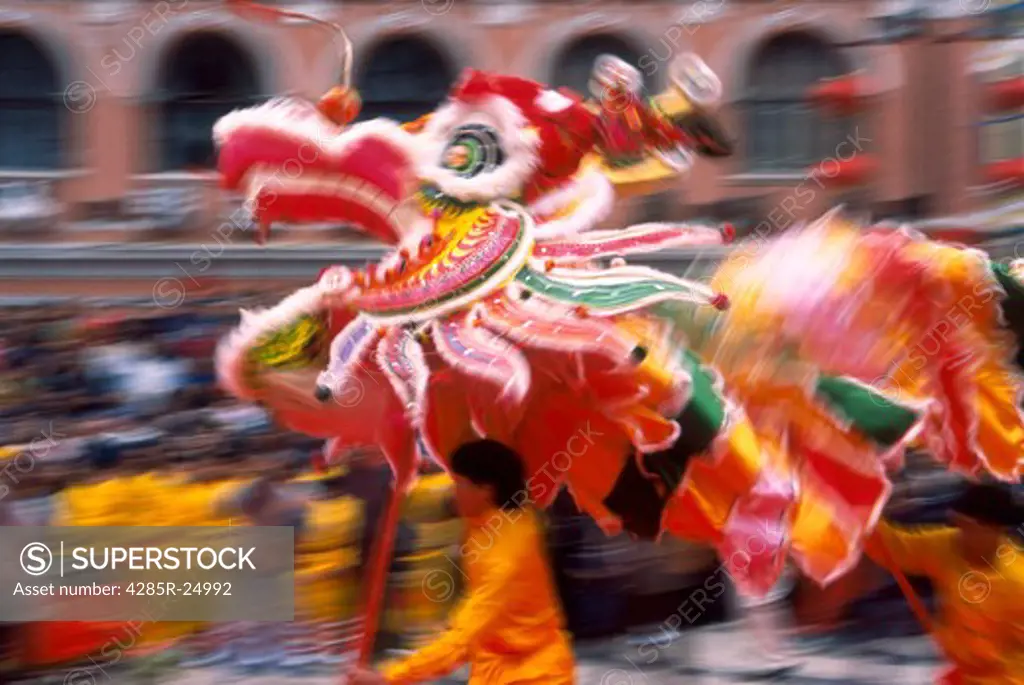 China, Macau, Chinese Dragon Dancing
