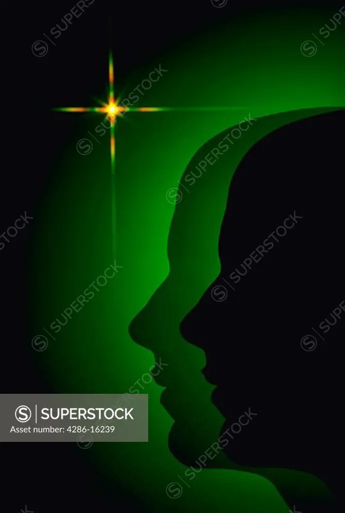 Silhouette of head with starburst, MR