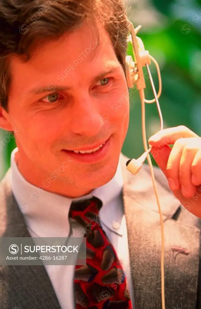 Man using telephone heaset