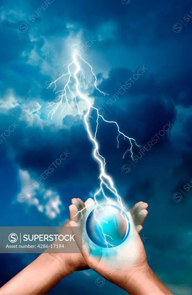 Lightning hand with crystal ball #682