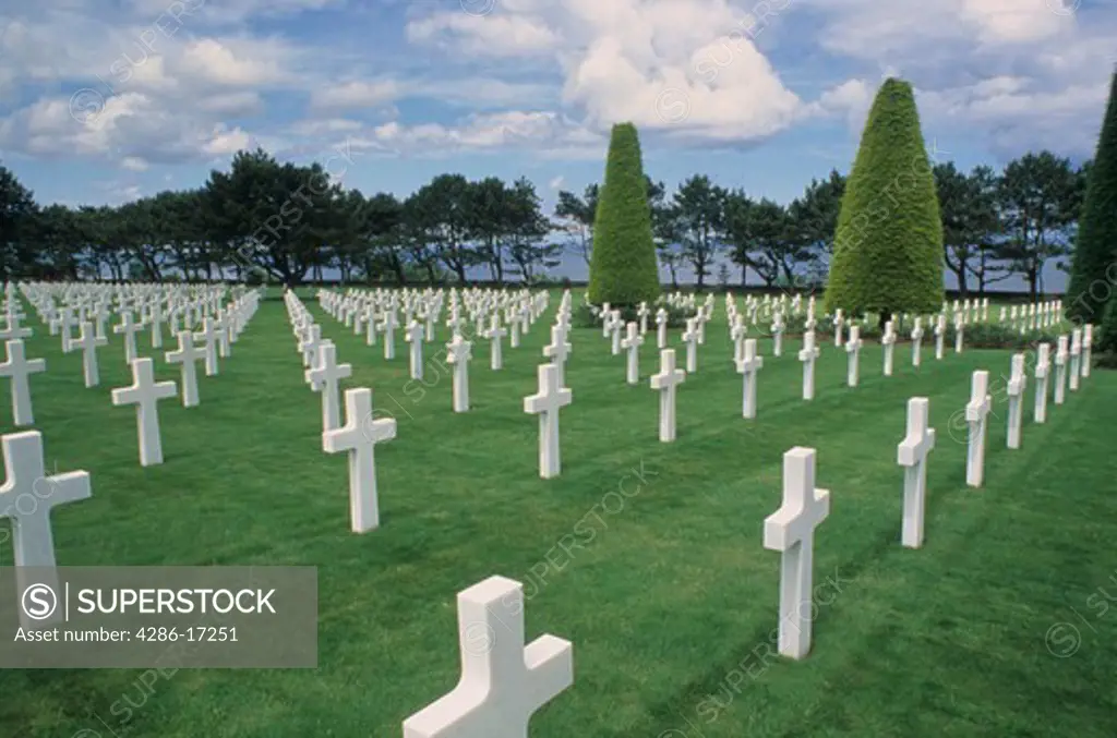 World War II graves at Omaha Beach Memorial in Normandy, France.