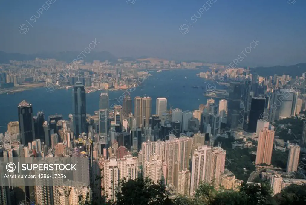 Aerial view of Hong Kong City, China.