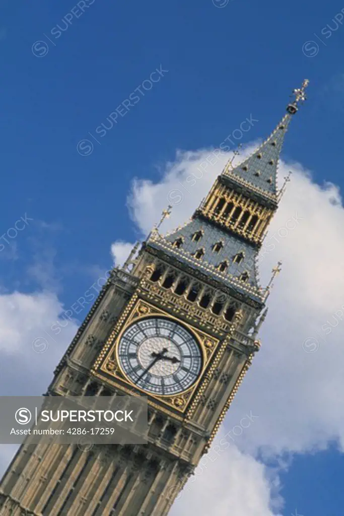 Close-up shot of Big Ben in London, England.