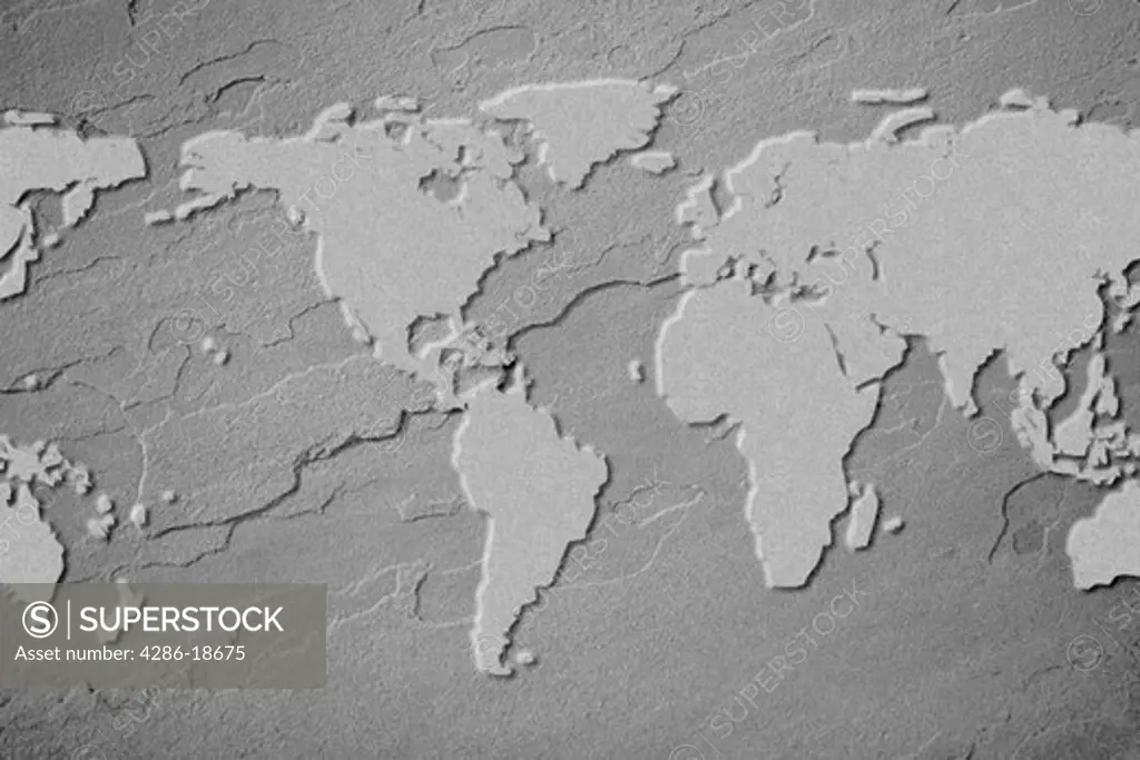 Outline of earth map on flagstone.