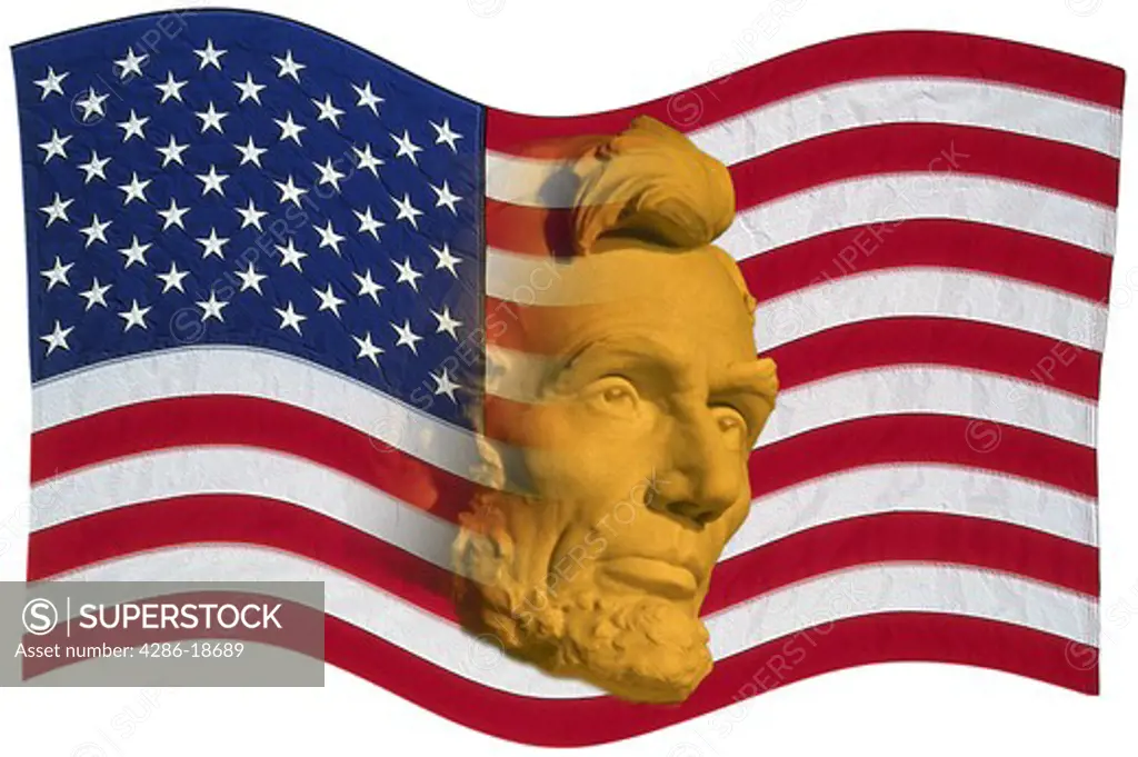 US flag with Lincoln bust.  Computer manipulated.