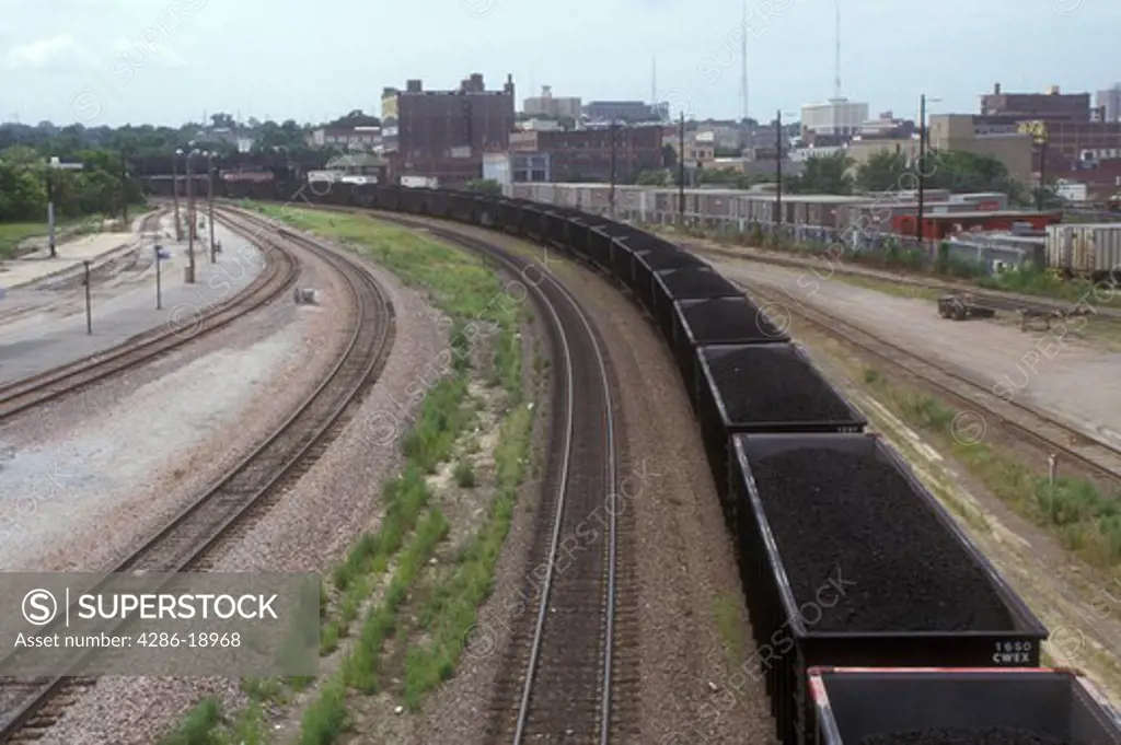 Nebraska, NE, Omaha, Train carrying coal at train depot 