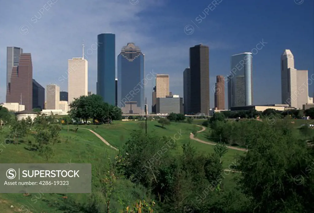 Houston, Texas, skyline, high rise, Skyline of downtown Houston from Tranquility Park.