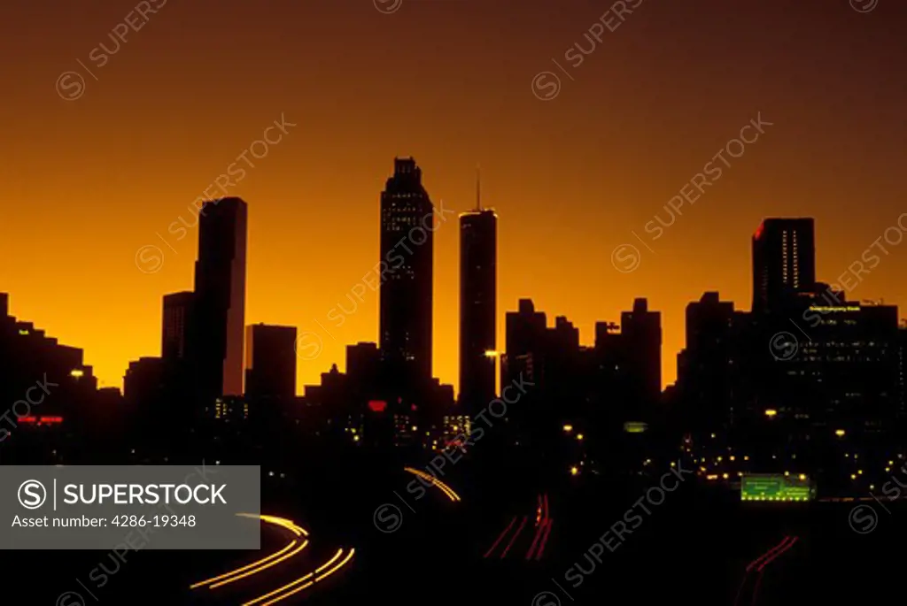 Atlanta, skyline, Georgia, sunset, Downtown skyline of Atlanta at sunset.