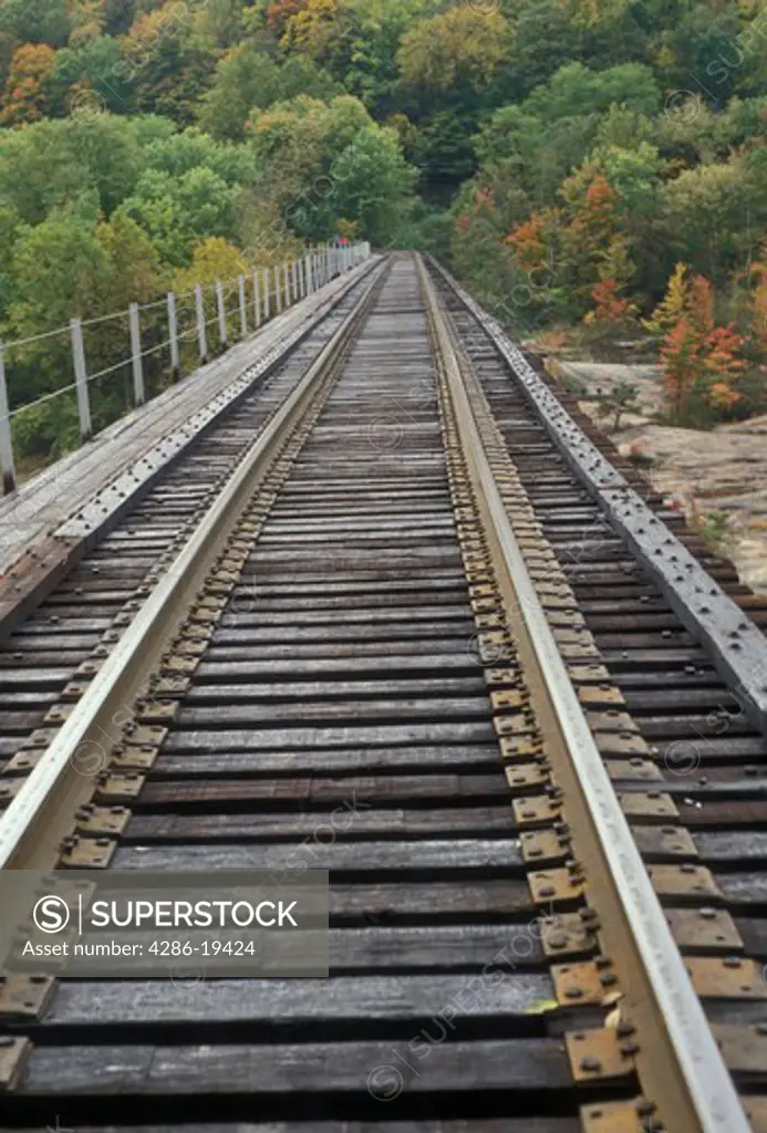 train tracks, railroad track, West Virginia, Railroad tracks on the bridge over New River in the autumn in the state of West Virginia. 