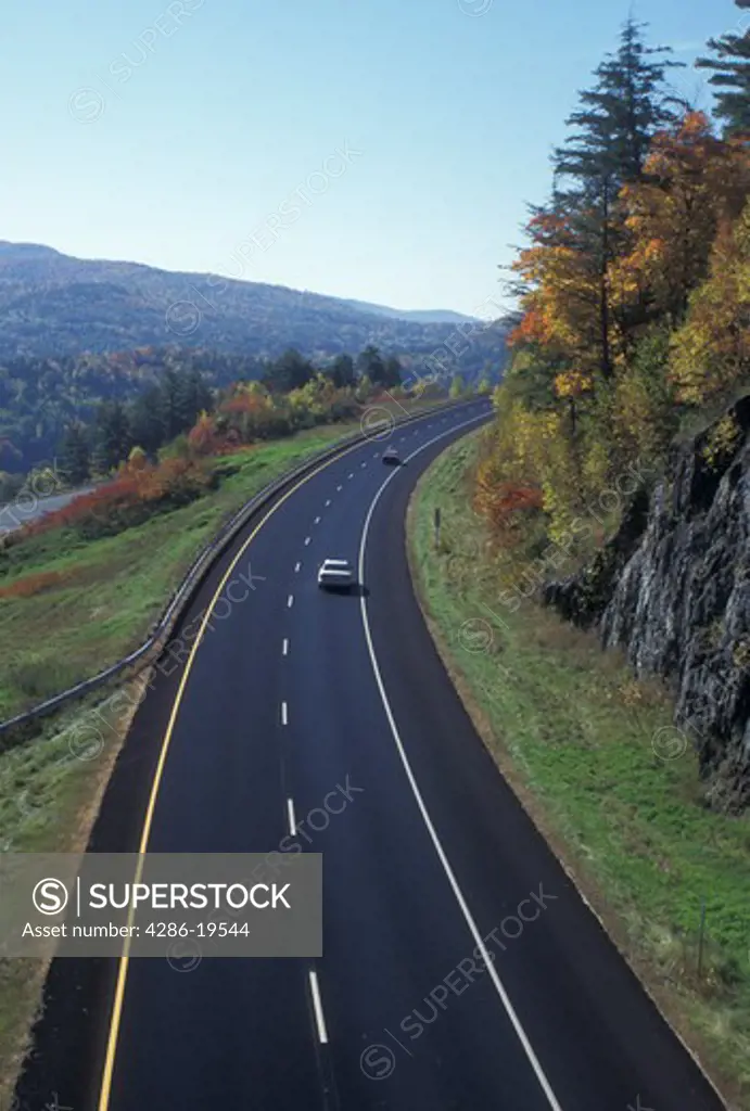 expressway, fall, Barnet, VT, Vermont, View of I-91 and the scenic countryside in the autumn.