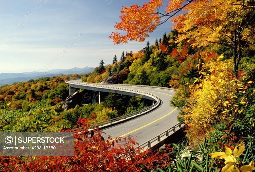 North Carolina, road, NC, Linn Cove Viaduct on the Blue Ridge Parkway in the autumn.