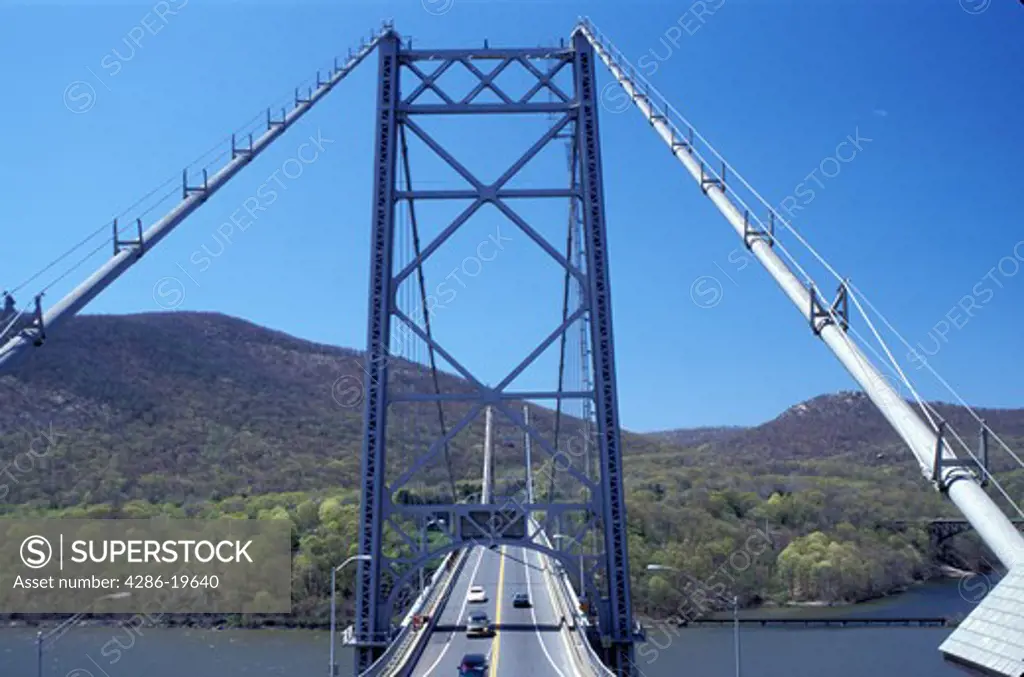 bridge, West Point, New York, Bear Mountain Bridge crossing the Hudson River in West Point in the spring.