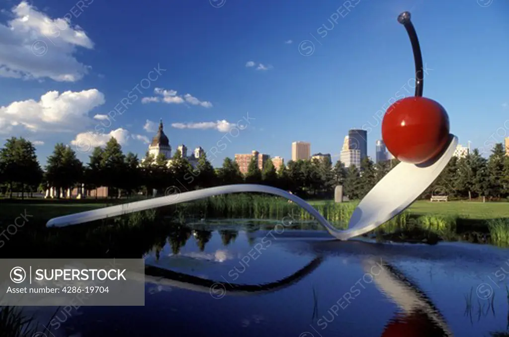 Minneapolis, MN, Minnesota, Twin Cities, Spoonbridge and Cherry sculpture in the Minneapolis Sculpture Garden at the Walker Art Center in Minneapolis.
