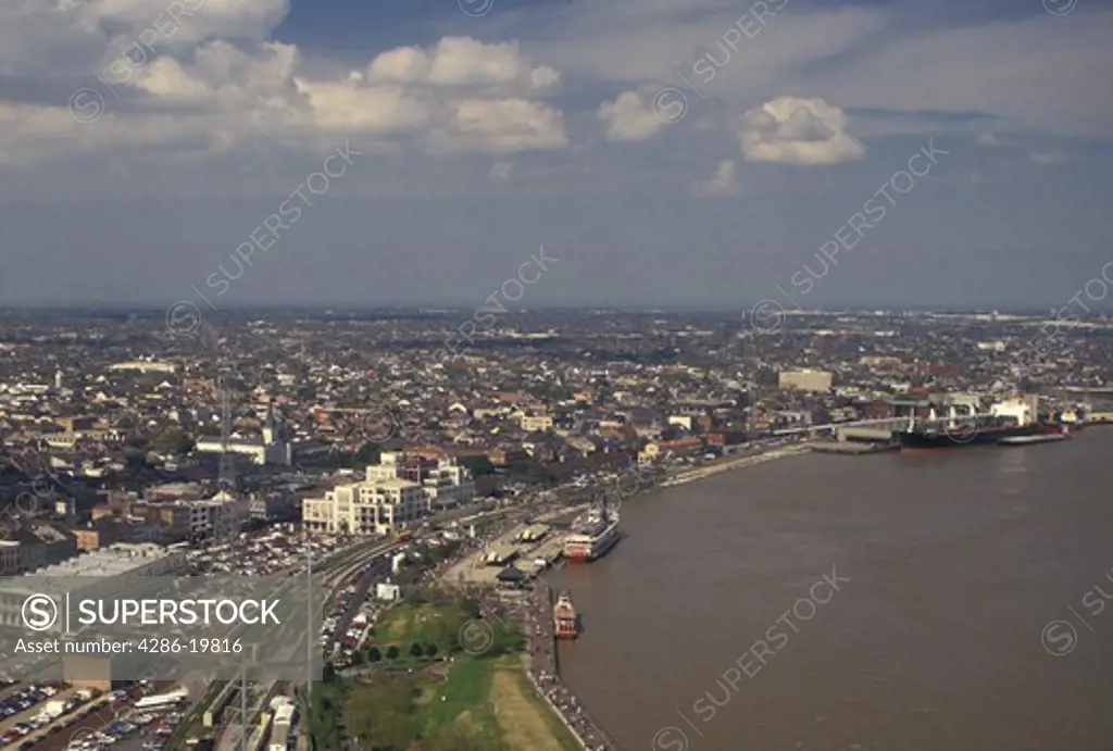 aerial, New Orleans, Louisiana, LA, Aerial view of New Orleans along the Mississippi River.