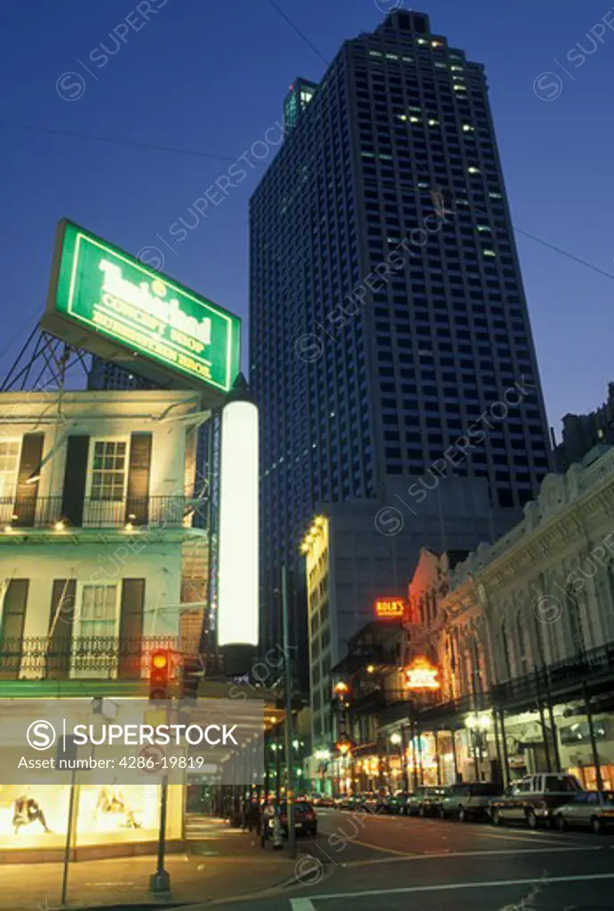 New Orleans, Louisiana, LA, Downtown New Orleans in the evening. 