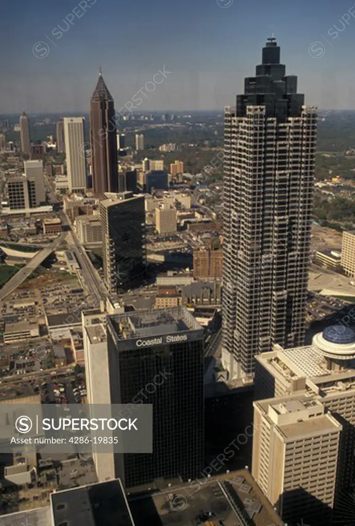 aerial view, Atlanta, GA, Georgia, Aerial view of downtown Atlanta from the Westin Peachtree Plaza Hotel.