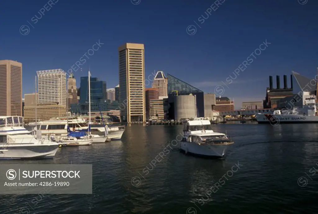 Baltimore, Maryland, MD, View of the downtown skyline of Baltimore and the Inner Harbor.