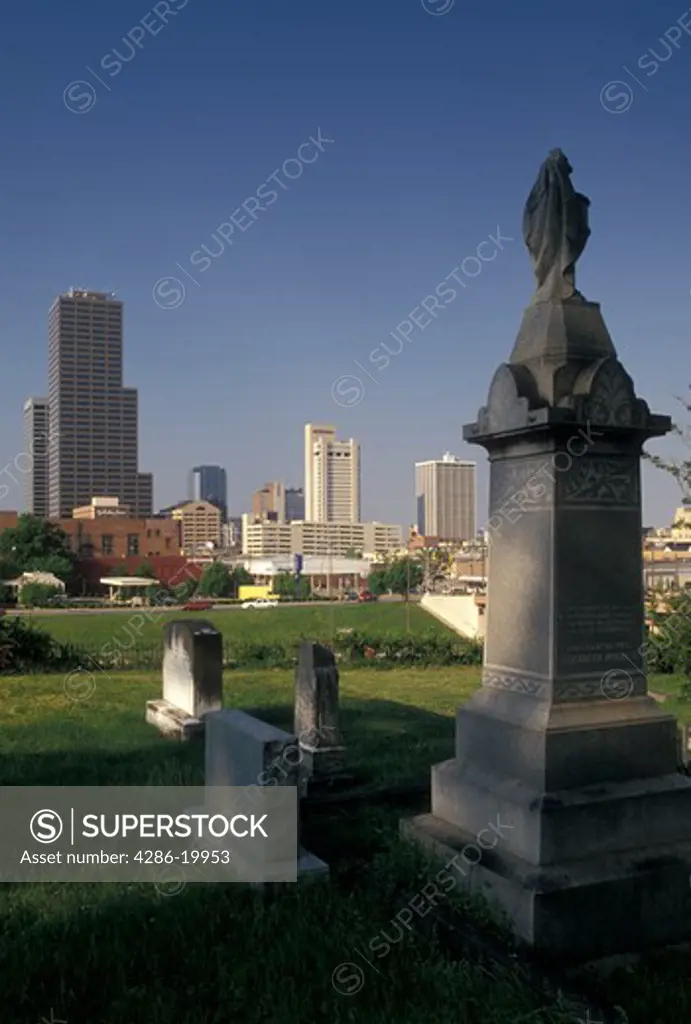 Little Rock, skyline, AR, Arkansas, Downtown skyline of Little Rock from Mount Holly Cemetery.