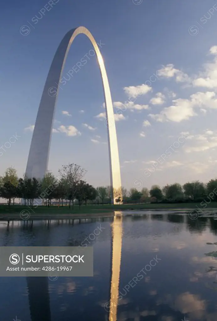 Gateway Arch, St. Louis, MO, Missouri, A reflection of The Gateway Arch in the pond at the Jefferson National Expansion Memorial in Saint Louis. Gateway to the West.