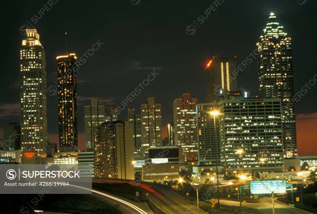 skyline, Atlanta, GA, Georgia, The downtown skyline of Atlanta from Jackson Street in the evening.