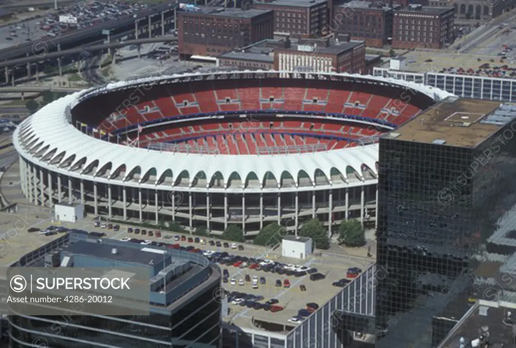 stadium, aerial, St. Louis, MO, Missouri, Aerial view of Busch Stadium from The Gateway Arch in Saint Louis.