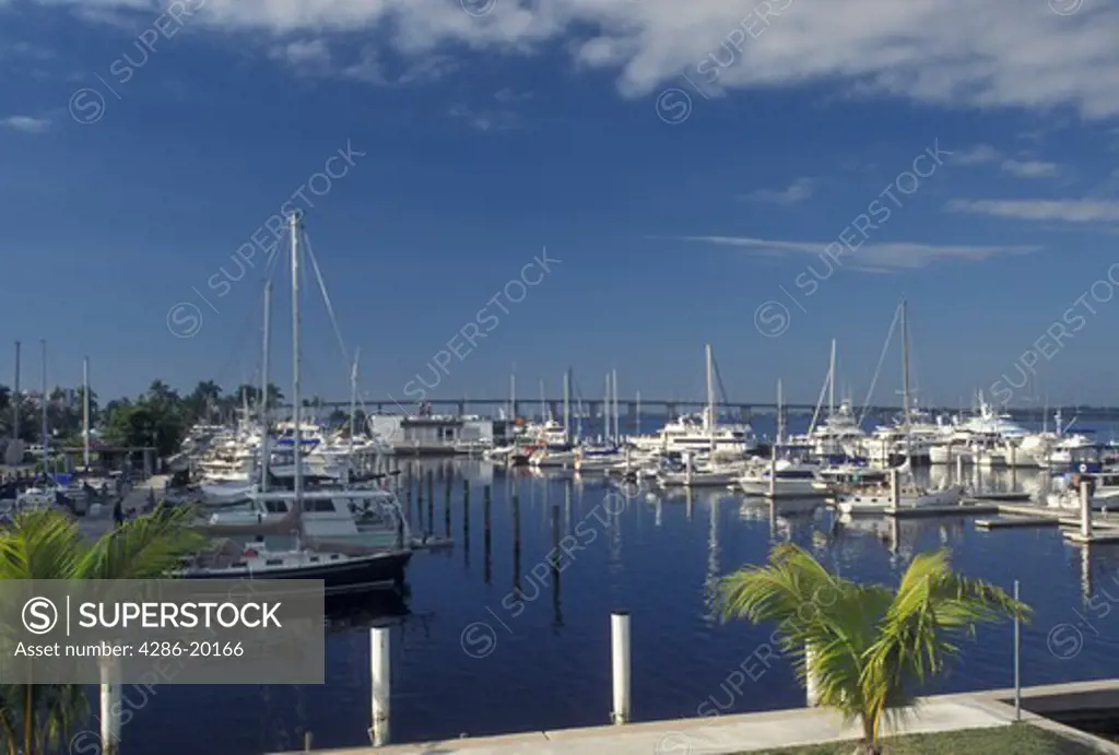 Fort Myers, FL, Gulf of Mexico, Florida, Boats docked at a marina at City Yacht Basin in Fort Myers.