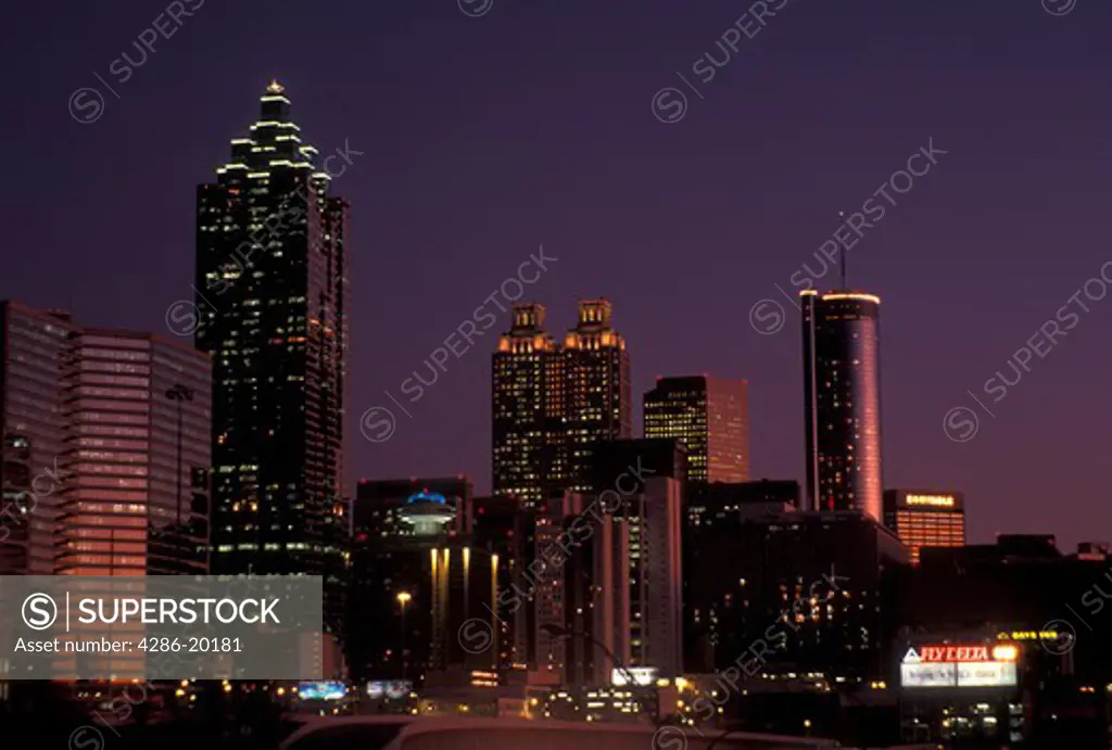 Atlanta, GA, Georgia, Skyline of downtown Atlanta at sunset.