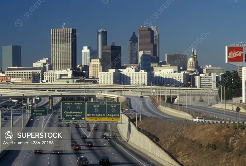 Atlanta, GA, Georgia, Skyline of downtown Atlanta along I-75/I-85 