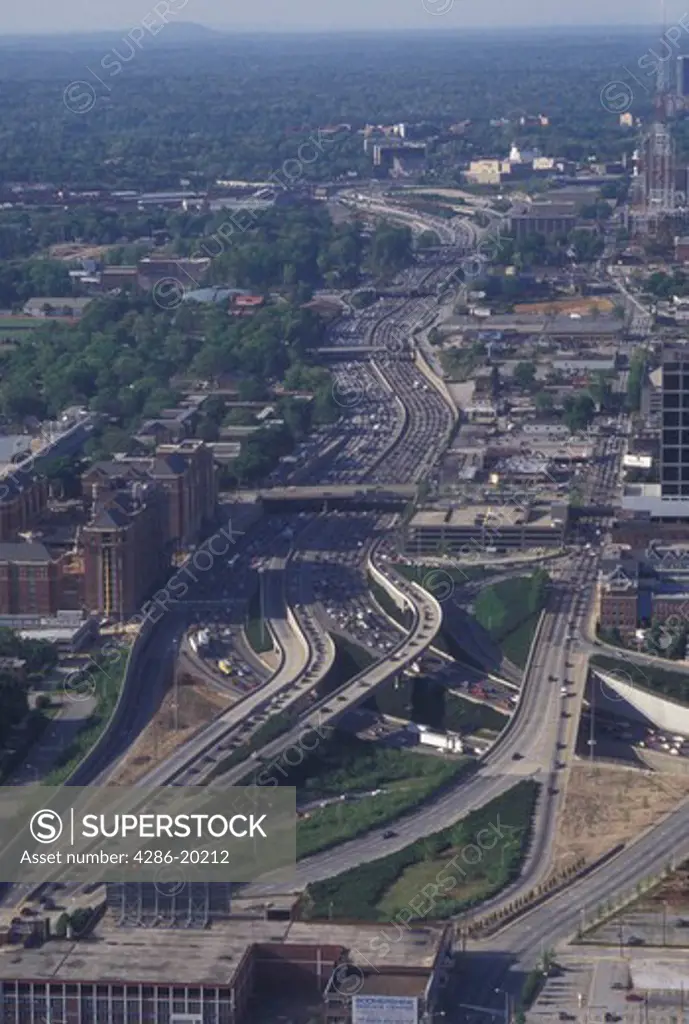 aerial, Atlanta, GA, Georgia, Aerial view of the city of Atlanta and Downtown Connector Interstate I-75/85.