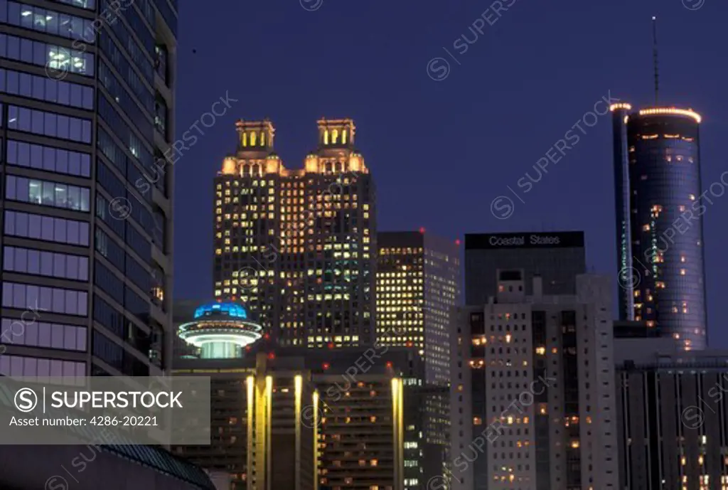skyline, Atlanta, GA, Georgia, Skyline of downtown Atlanta in the evening.