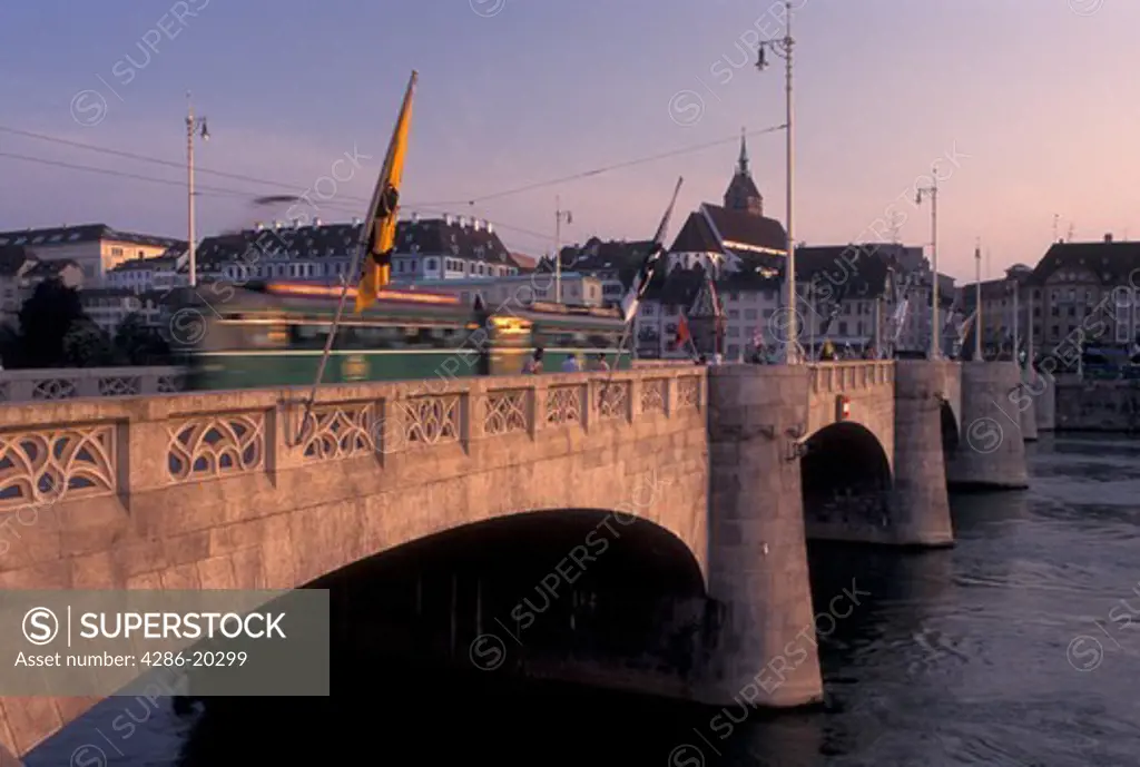 bridge, Switzerland, Basel, Basle, Mittlere Rheinbrucke bridge crosses the Rhine River in Basel-Stadt.