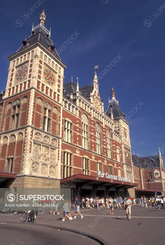 Amsterdam, Centraal Station, Netherlands, Holland, Noord-Holland, Europe, Central Station (CS) in the city of Amsterdam.