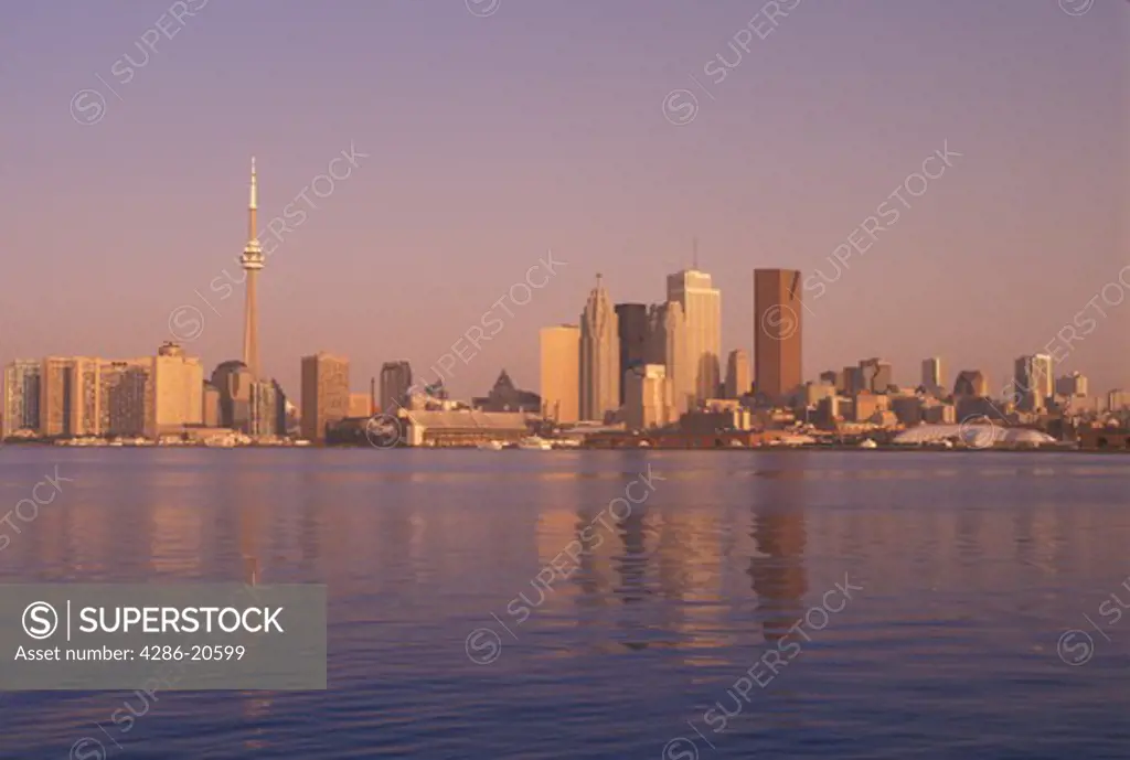 Toronto, Canada, Ontario, Lake Ontario, Skyline of downtown Toronto from Toronto Inner Harbor on Lake Ontario.
