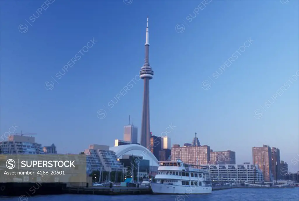 skyline, Toronto, Canada, Ontario, Lake Ontario, CN Tower and skyline of downtown Toronto from Toronto Inner Harbor on Lake Ontario.