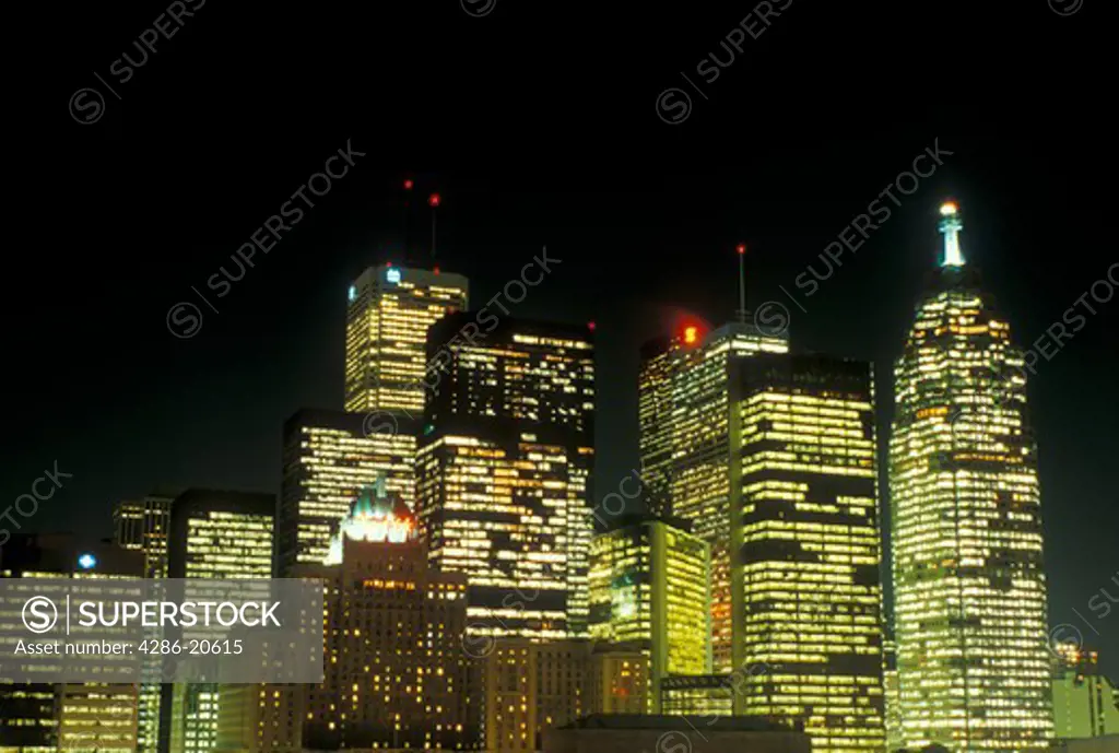skyline, Toronto, Canada, Ontario, Skyline of downtown Toronto in the evening. 