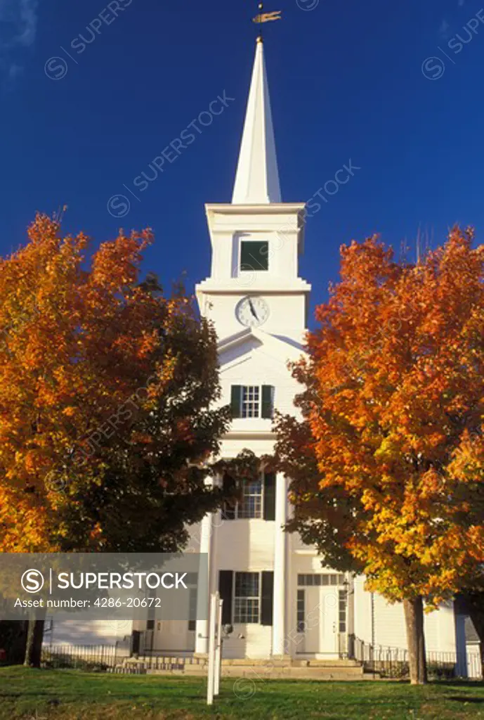 church, Dublin, New Hampshire, NH, Community Church surrounded by colorful fall foliage in the town of Dublin.