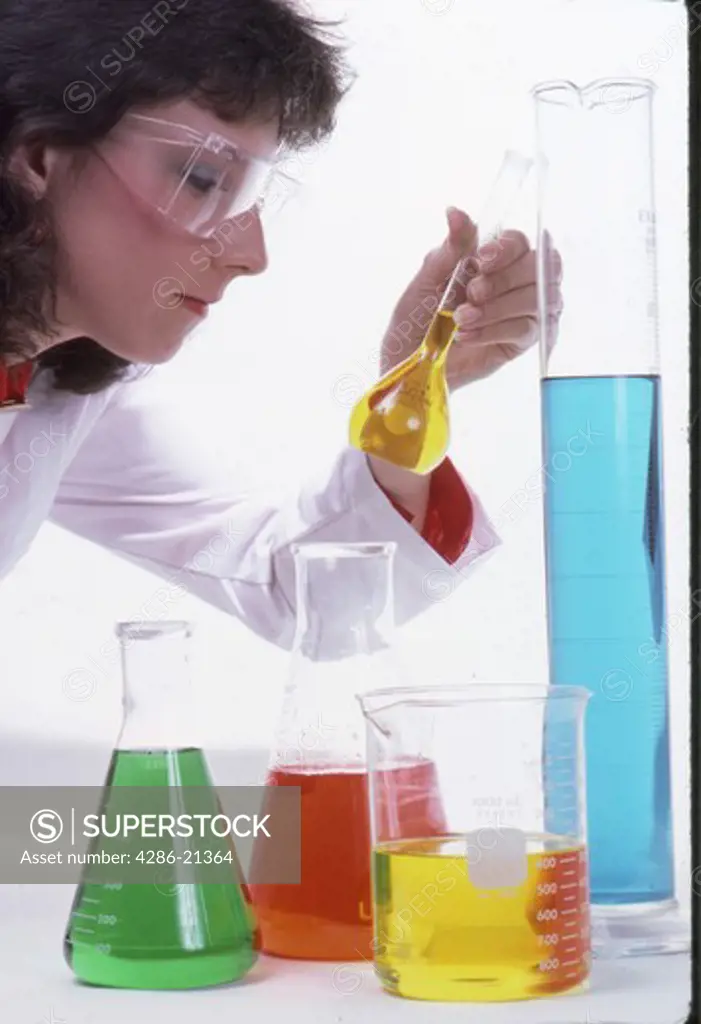 Chemist, measuring beakers, flasks 