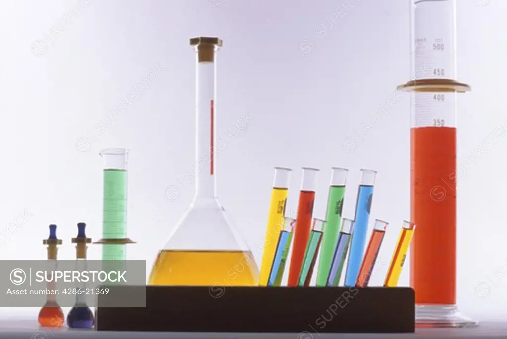 Chemistry flask, tubes and measuring 