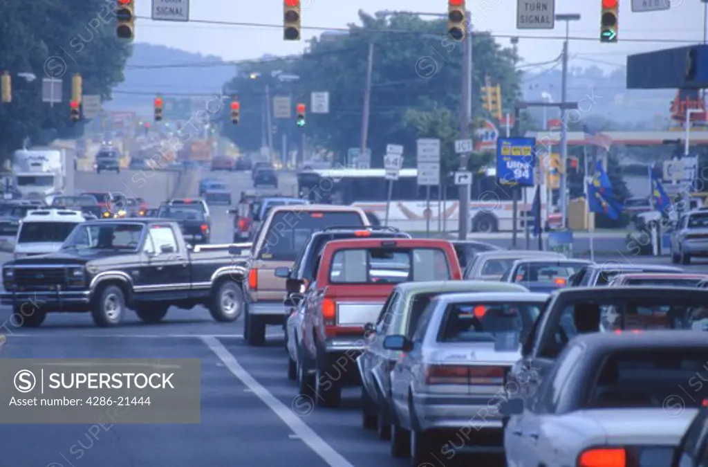 traffic jam, smog, suburban Pennsylvania 