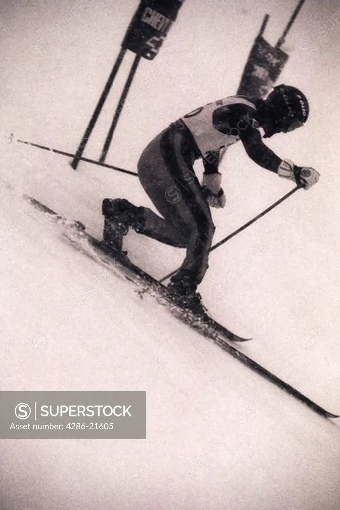 A telemark ski racer in Park City, UT.