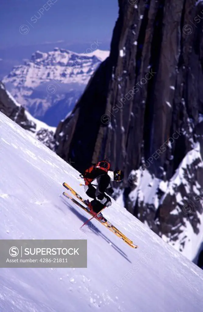 A man skiing in Chamonix France.