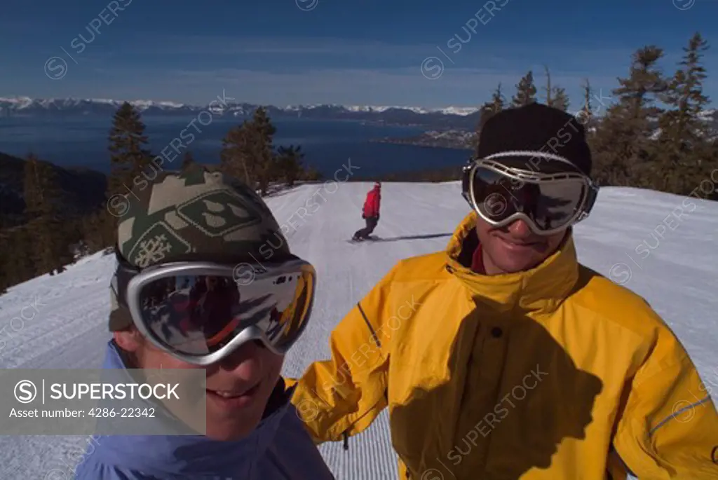A couple taking a break while skiing at Diamond Peak, NV.