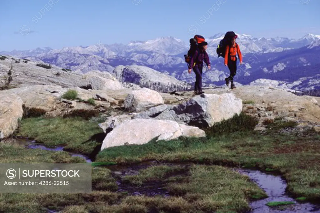 Two Women Hiking in the High Country in Yosemite National Park