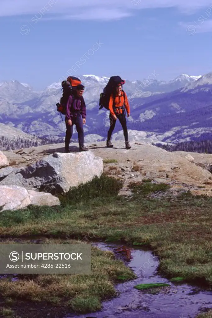 Two Women Hiking in the High Country in Yosemite National Park, CA