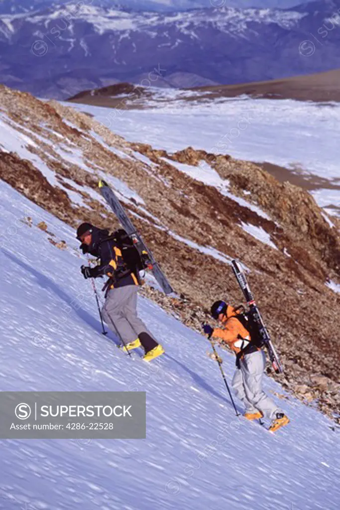 Two People Ski Mountaineering in the Sweetwater Mountains in Nevada