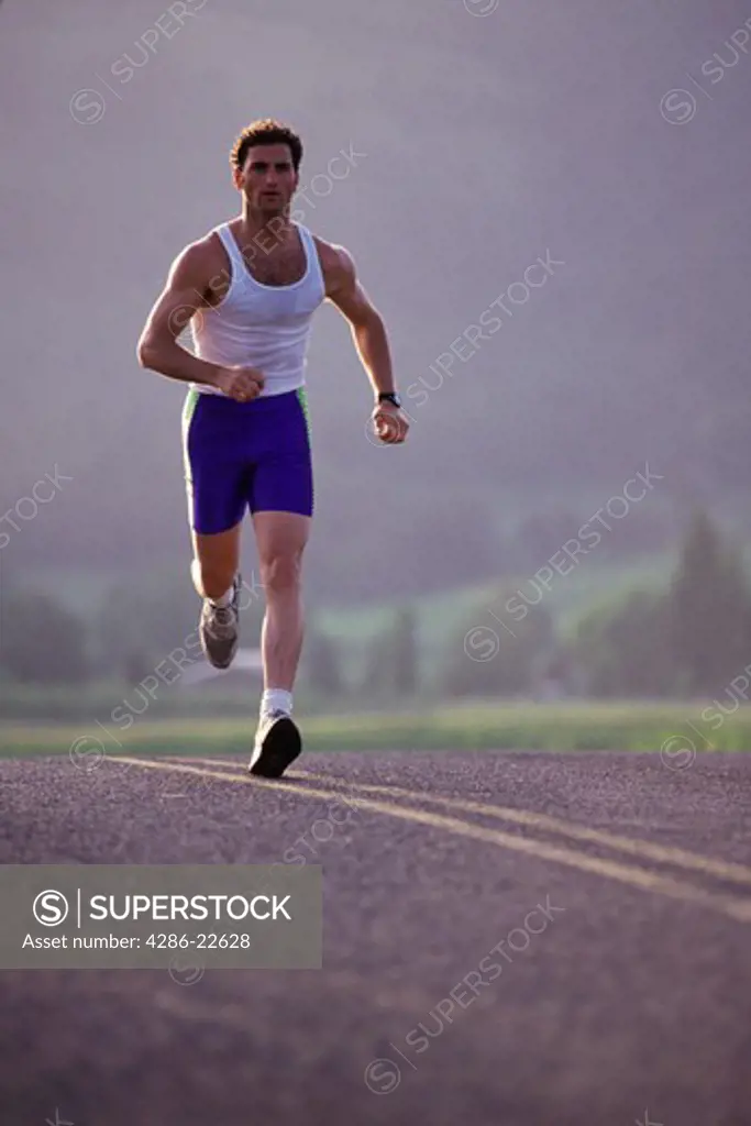 A man road running in Parkdale, Oregon.