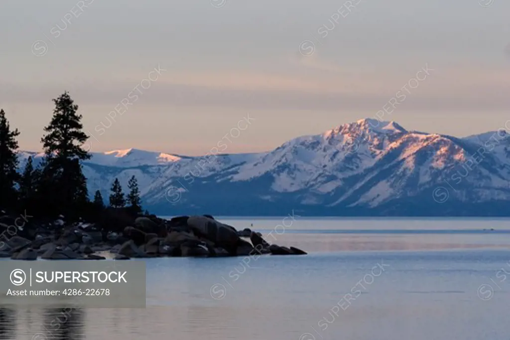 Lake Tahoe and Mt. Tallac at dawn from the east shore