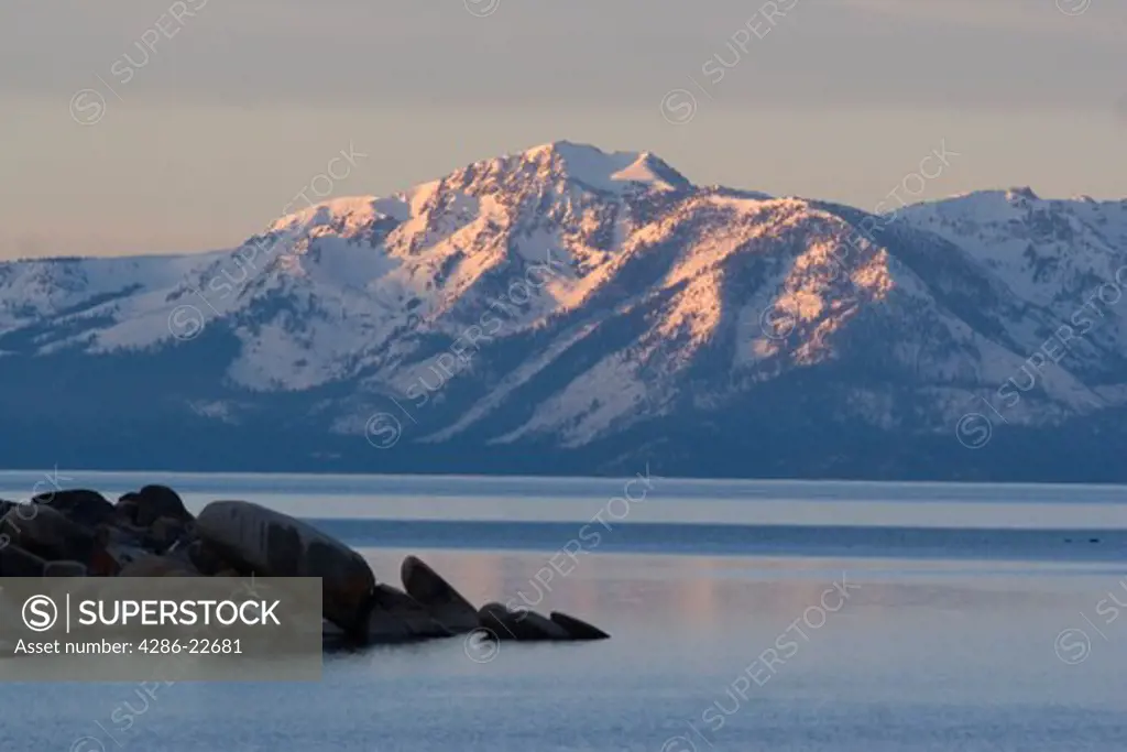 Lake Tahoe and Mt. Tallac at dawn from the east shore