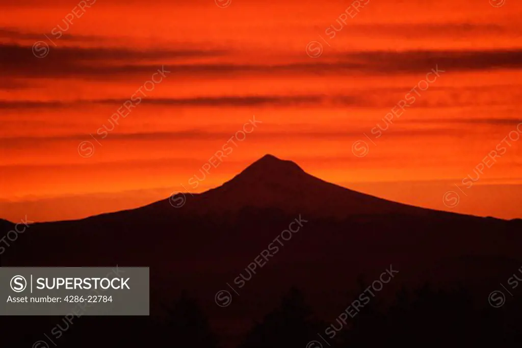 Mount Hood at sunrise from Portland Oregon