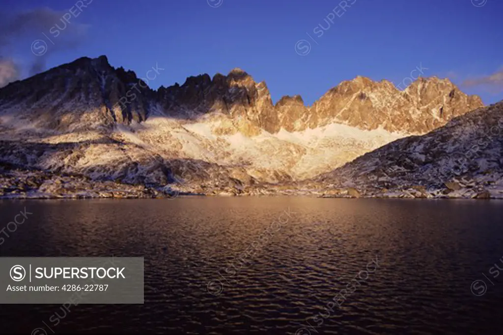 The Palisades in the Sierra mountains in California at sunset.